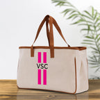Personalized Monogrammed Canvas Tote Bag Striped Initials Custom Name Beach Bag Bridal Party Gifts Bride Gift Holiday Gift Bag