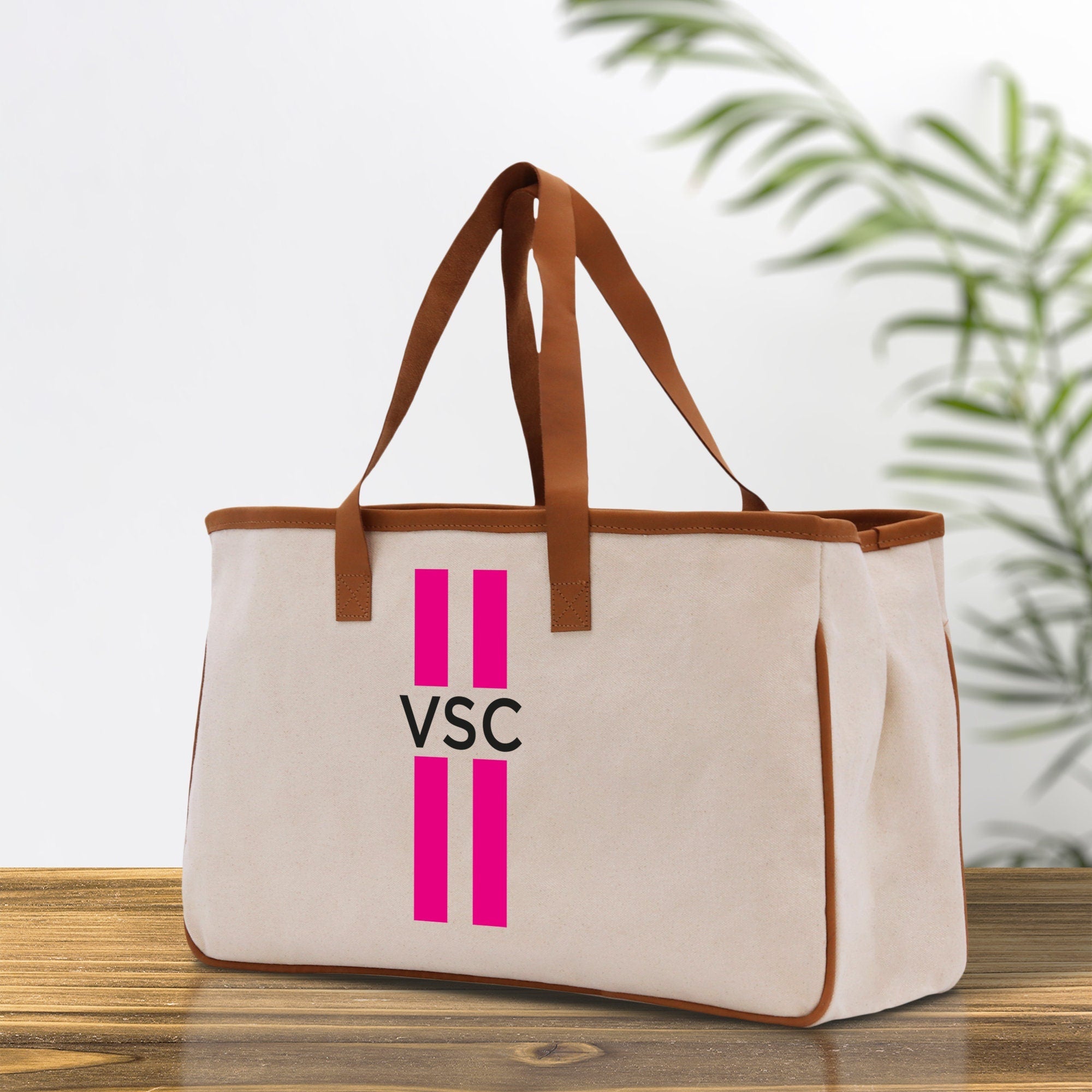 Personalized Monogrammed Canvas Tote Bag Striped Initials Custom Name Beach Bag Bridal Party Gifts Bride Gift Holiday Gift Bag