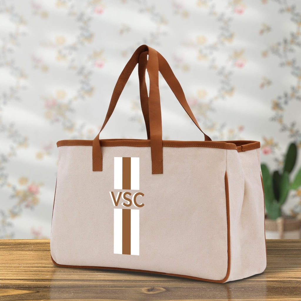 Personalized Monogrammed Canvas Tote Bag Striped Initials Custom Name Beach Bag Bridal Party Gifts Bride Gift Holiday Gift Bag