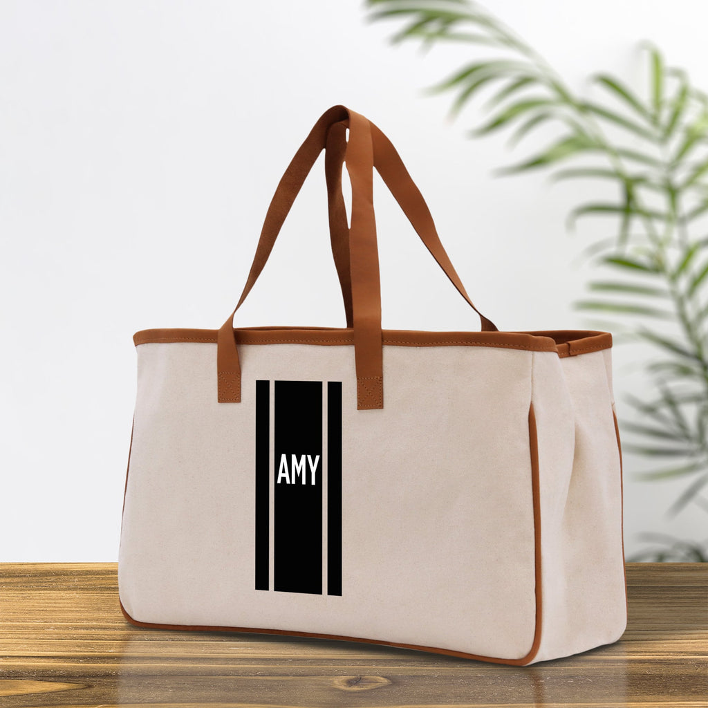 Personalized Monogrammed Canvas Tote Bag Striped Initials Custom Name Beach Bag Bridal Party Gifts Bride Gift Holiday Gift Bag