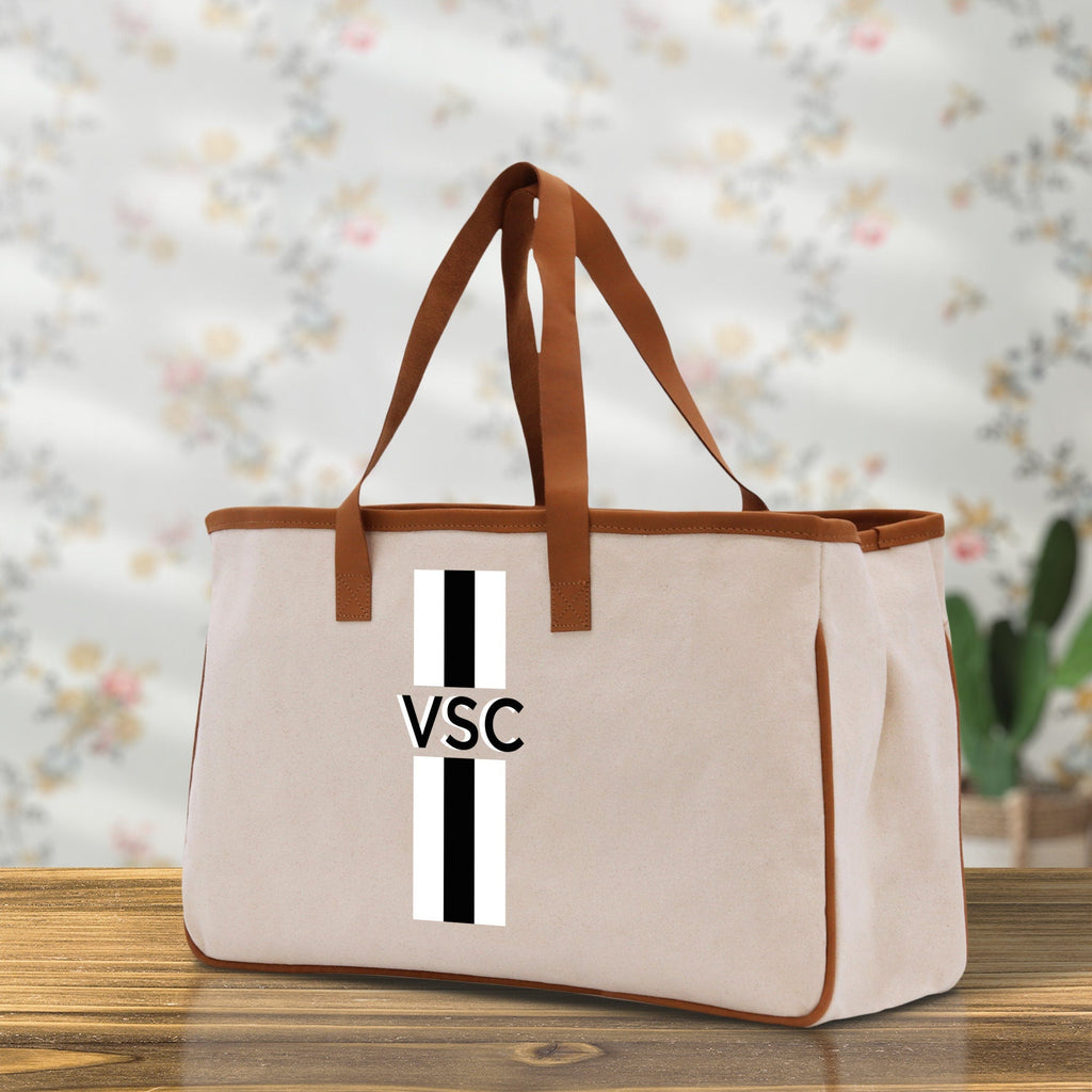 Personalized Monogrammed Canvas Tote Bag Striped Initials Custom Name Beach Bag Bridal Party Gifts Bride Gift Holiday Gift Bag