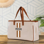 Personalized Monogrammed Canvas Tote Bag Striped Initials Custom Name Beach Bag Bridal Party Gifts Bride Gift Holiday Gift Bag