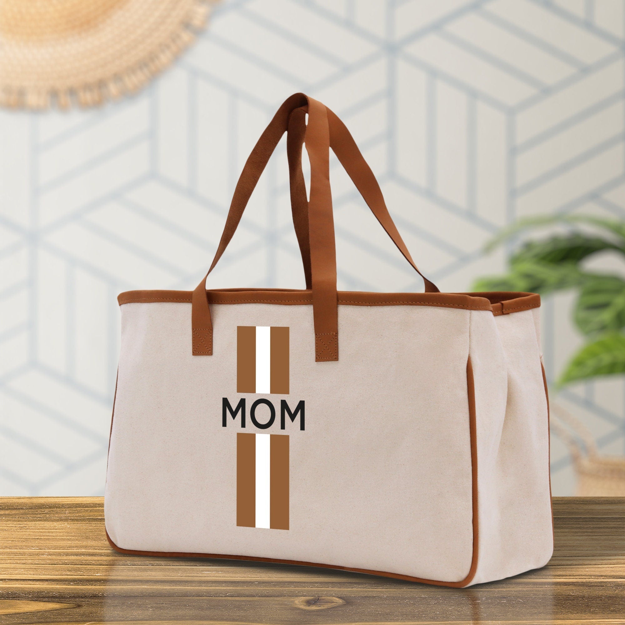 Personalized Monogrammed Canvas Tote Bag Striped Initials Custom Name Beach Bag Bridal Party Gifts Bride Gift Holiday Gift Bag