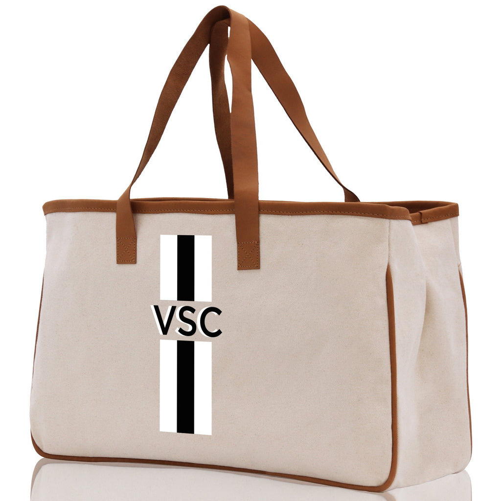 Personalized Monogrammed Canvas Tote Bag Striped Initials Custom Name Beach Bag Bridal Party Gifts Bride Gift Holiday Gift Bag