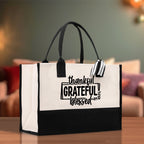 Thankful Grateful Blessed Cotton Canvas Tote Bag Thanksgiving Bag Autumn Fall Vibes Bag Motivational Bag Blessed Bag Fall Market Grocery Bag