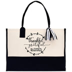 Thankful Grateful Blessed Cotton Canvas Tote Bag Thanksgiving Bag Autumn Fall Vibes Bag Motivational Bag Blessed Bag Fall Market Grocery Bag