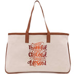 Thankful Grateful Blessed Cotton Canvas Tote Bag Thanksgiving Bag Autumn Fall Vibes Bag Motivational Bag Blessed Bag Fall Market Grocery Bag