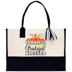 Thankful Grateful Blessed Cotton Canvas Tote Bag Thanksgiving Bag Autumn Fall Vibes Bag Motivational Bag Blessed Bag Fall Market Grocery Bag