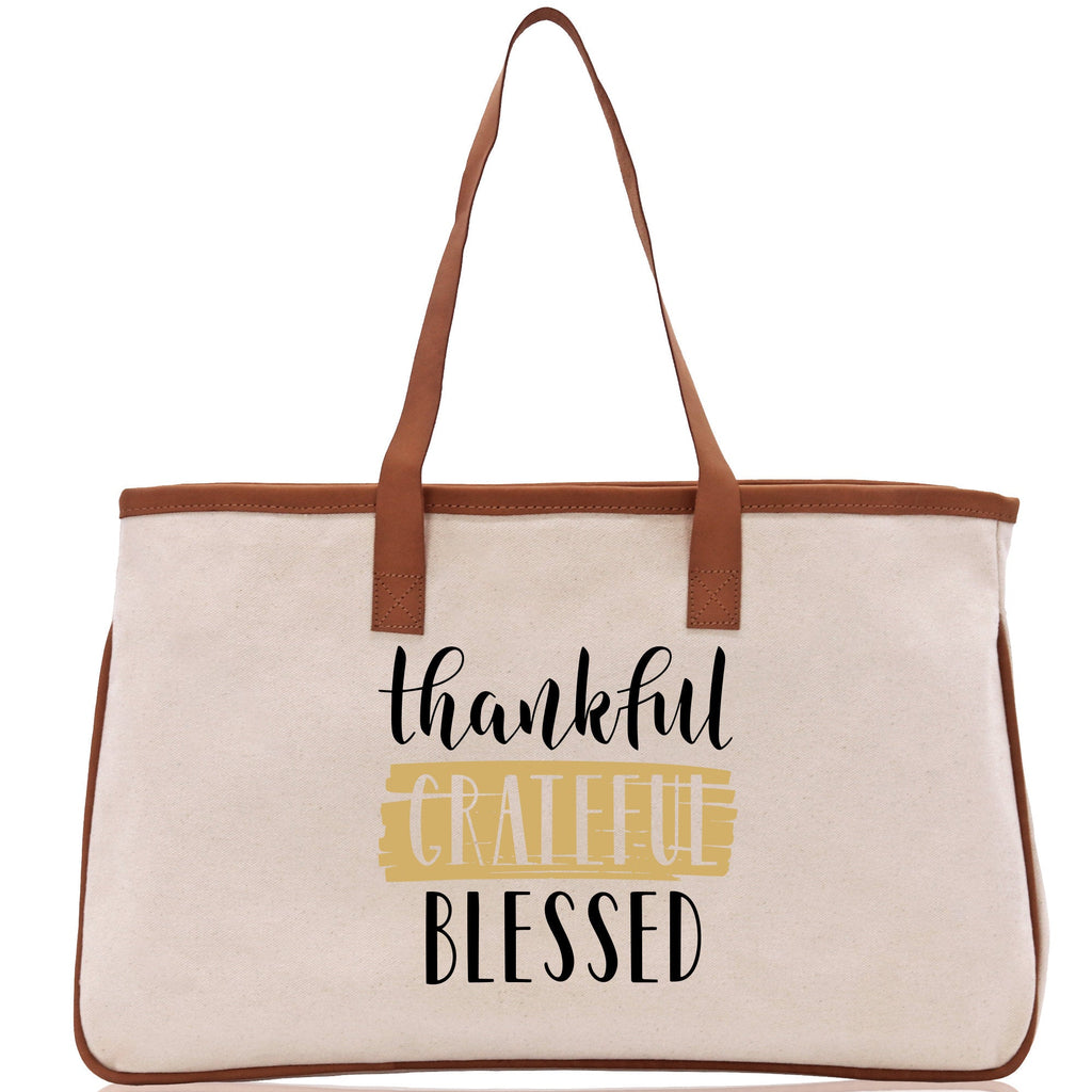 Thankful Grateful Blessed Cotton Canvas Tote Bag Thanksgiving Bag Autumn Fall Vibes Bag Motivational Bag Blessed Bag Fall Market Grocery Bag
