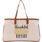 Thankful Grateful Blessed Cotton Canvas Tote Bag Thanksgiving Bag Autumn Fall Vibes Bag Motivational Bag Blessed Bag Fall Market Grocery Bag