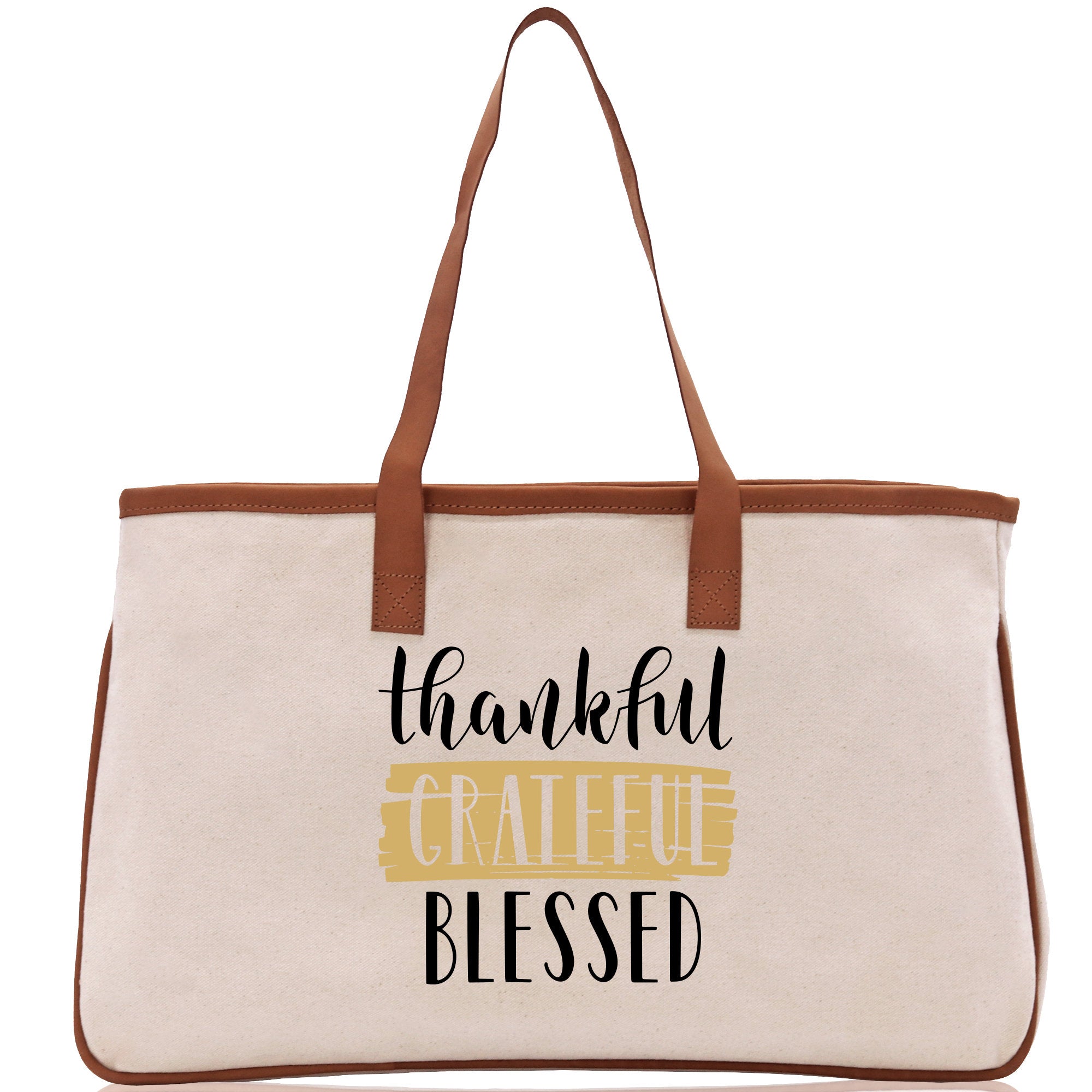 Thankful Grateful Blessed Cotton Canvas Tote Bag Thanksgiving Bag Autumn Fall Vibes Bag Motivational Bag Blessed Bag Fall Market Grocery Bag
