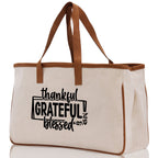Thankful Grateful Blessed Cotton Canvas Tote Bag Thanksgiving Bag Autumn Fall Vibes Bag Motivational Bag Blessed Bag Fall Market Grocery Bag