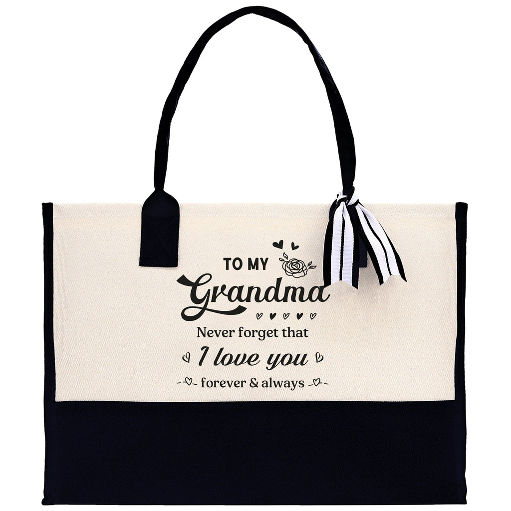 To My Grandma Never Forget That I Love You Forever & Always Cotton Canvas Tote Bag Birthday Gift From Grandkids to Grandma Jewelry Box Gift
