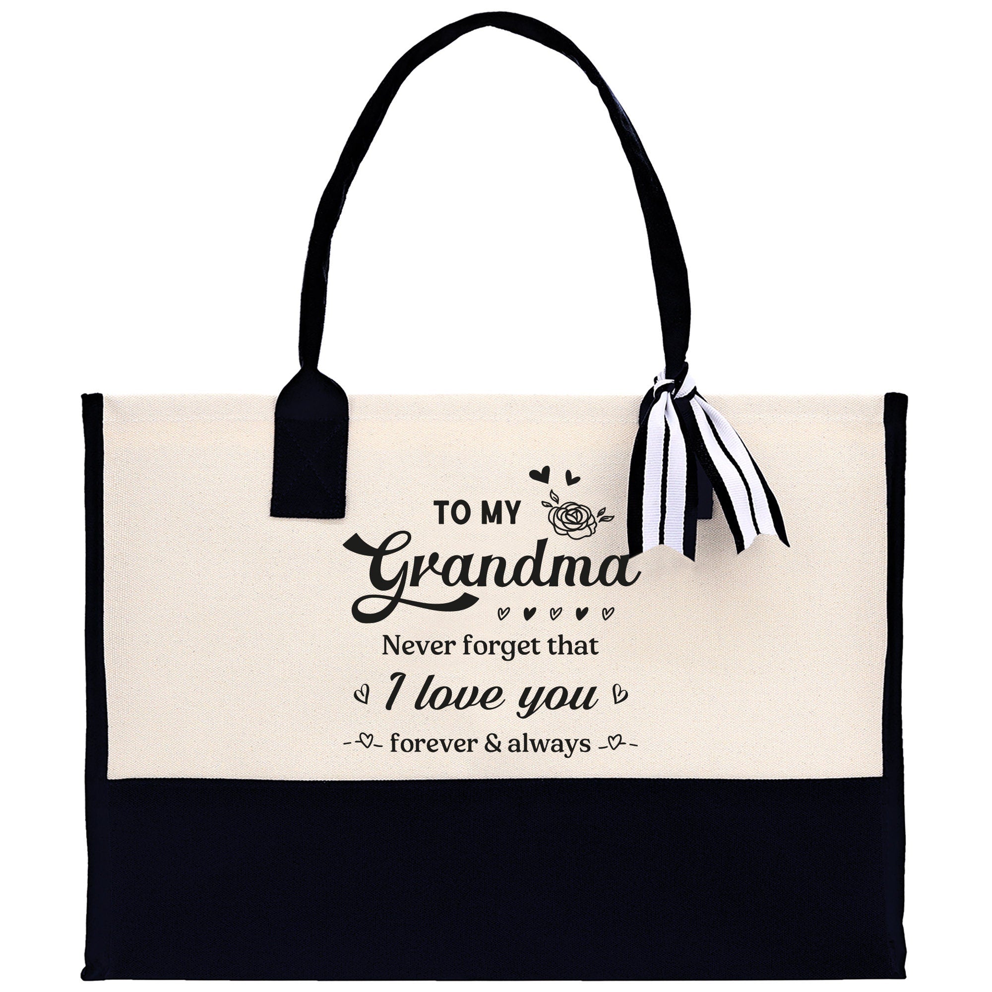 To My Grandma Never Forget That I Love You Forever & Always Cotton Canvas Tote Bag Birthday Gift From Grandkids to Grandma Jewelry Box Gift
