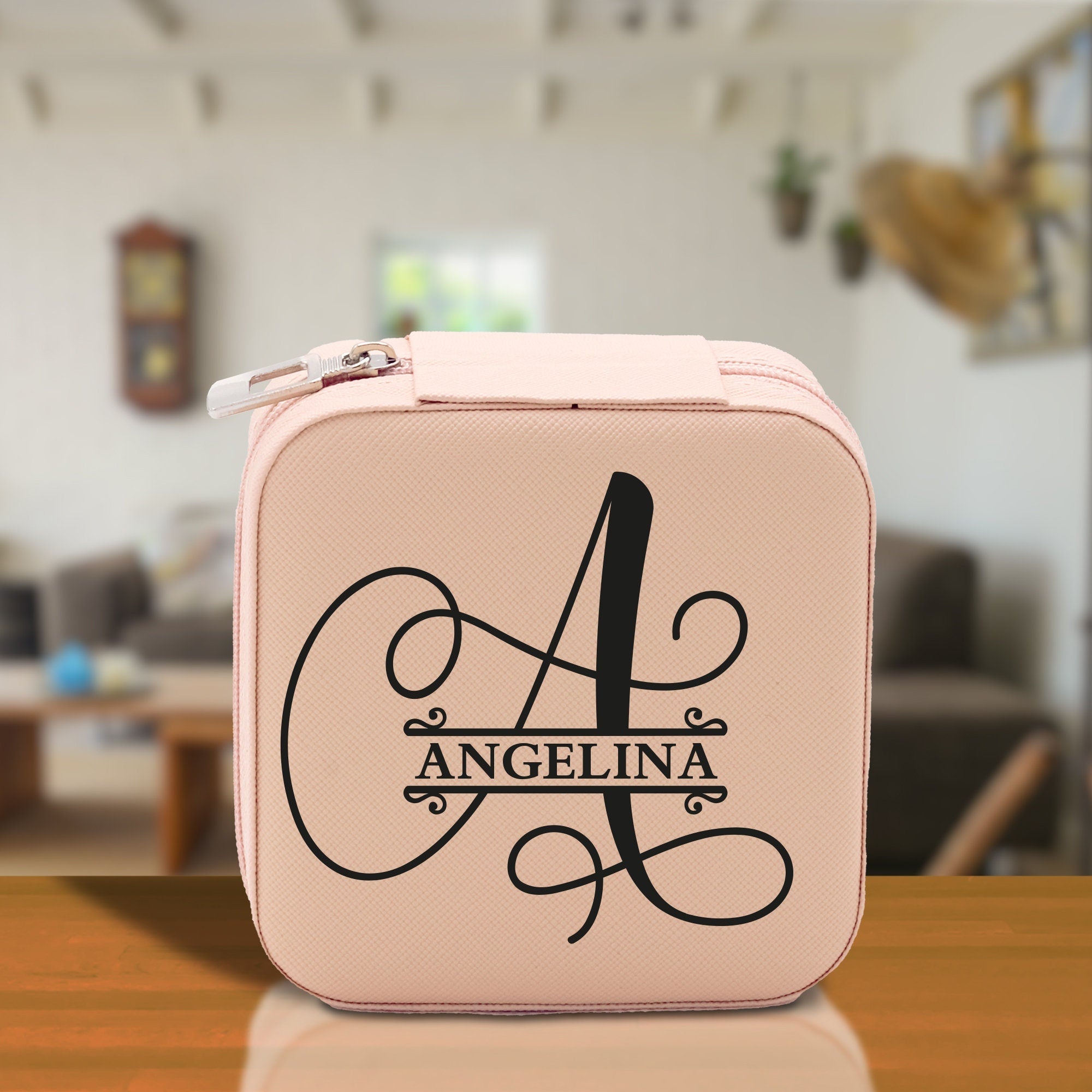 Split Initial and Name Custom Cotton Canvas Tote Bag Personalized Initial Tote Birthday Gift Wedding Gift Jewelry Box Frosted Can Glass Set