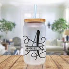 Split Initial and Name Custom Cotton Canvas Tote Bag Personalized Initial Tote Birthday Gift Wedding Gift Jewelry Box Frosted Can Glass Set
