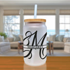 Split Initial and Name Custom Cotton Canvas Tote Bag Personalized Initial Tote Birthday Gift Wedding Gift Jewelry Box Frosted Can Glass Set