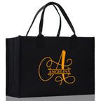 Split Initial and Name Custom Cotton Canvas Tote Bag Personalized Initial Tote Birthday Gift Wedding Gift Jewelry Box Frosted Can Glass Set