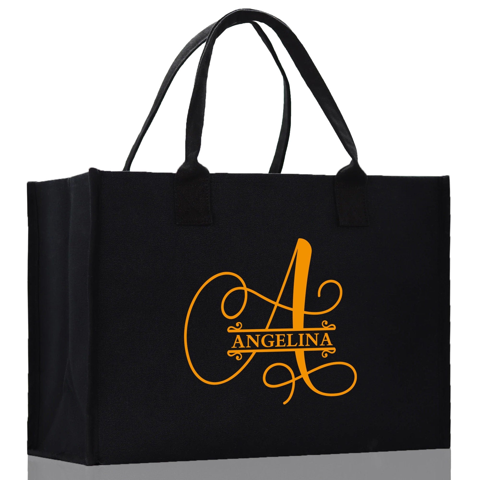Split Initial and Name Custom Cotton Canvas Tote Bag Personalized Initial Tote Birthday Gift Wedding Gift Jewelry Box Frosted Can Glass Set