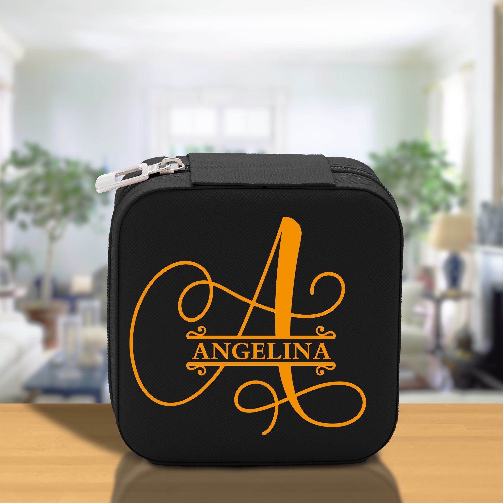 Split Initial and Name Custom Cotton Canvas Tote Bag Personalized Initial Tote Birthday Gift Wedding Gift Jewelry Box Frosted Can Glass Set