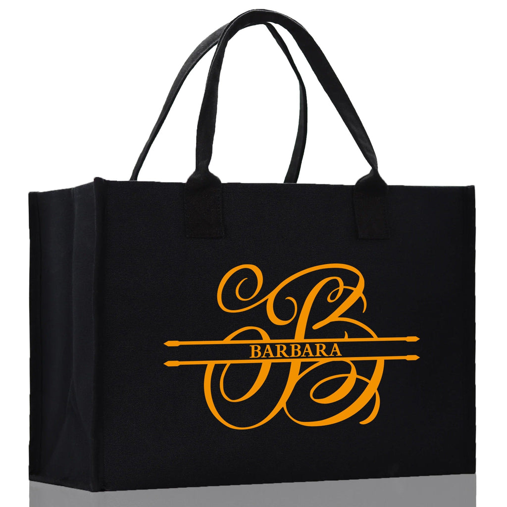 Split Initial and Name Custom Cotton Canvas Tote Bag Personalized Initial Tote Birthday Gift Wedding Gift Jewelry Box Frosted Can Glass Set