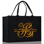 Split Initial and Name Custom Cotton Canvas Tote Bag Personalized Initial Tote Birthday Gift Wedding Gift Jewelry Box Frosted Can Glass Set