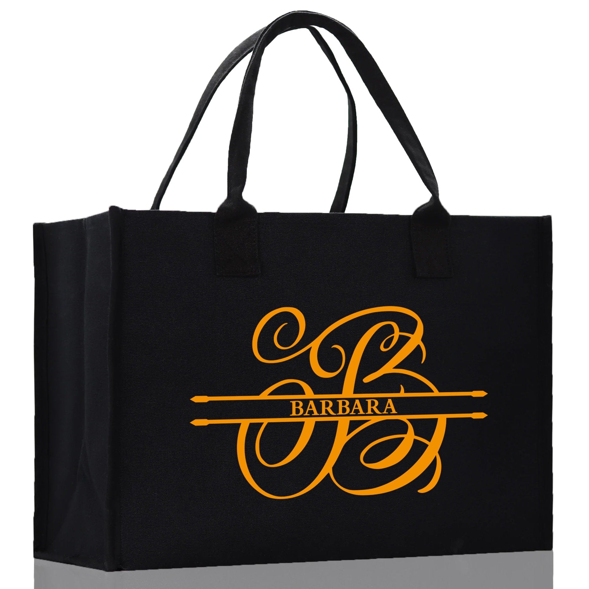 Split Initial and Name Custom Cotton Canvas Tote Bag Personalized Initial Tote Birthday Gift Wedding Gift Jewelry Box Frosted Can Glass Set