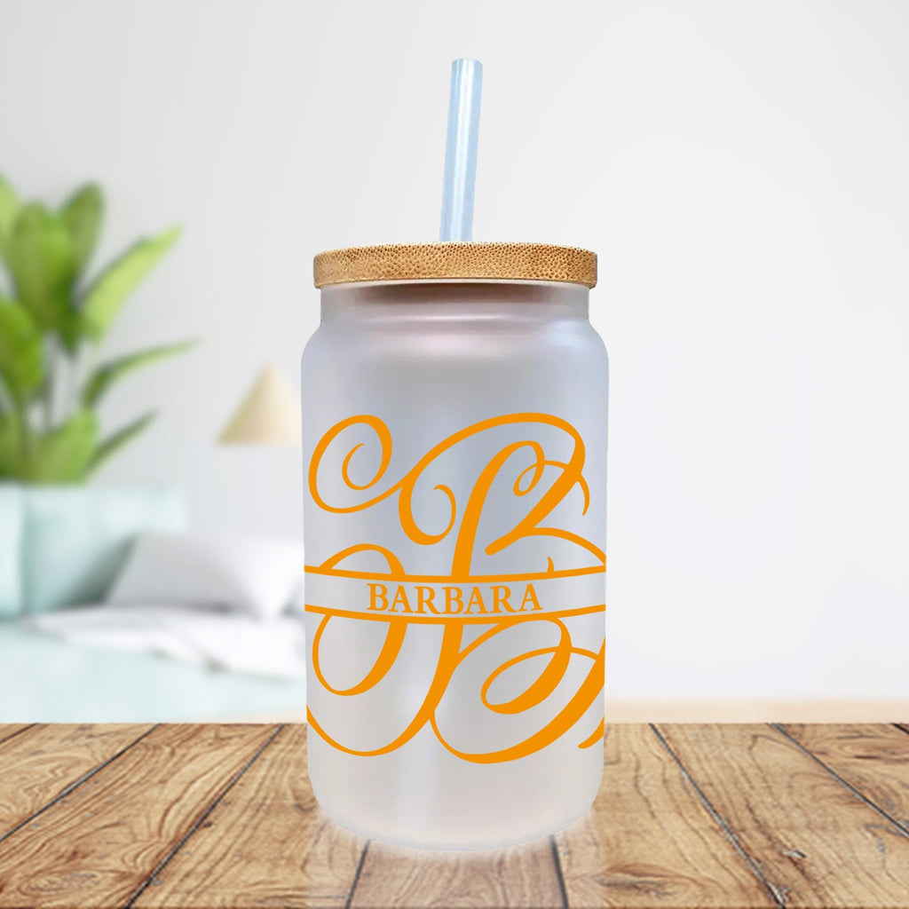 Split Initial and Name Custom Cotton Canvas Tote Bag Personalized Initial Tote Birthday Gift Wedding Gift Jewelry Box Frosted Can Glass Set