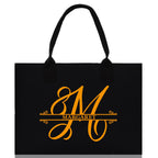 Split Initial and Name Custom Cotton Canvas Tote Bag Personalized Initial Tote Birthday Gift Wedding Gift Jewelry Box Frosted Can Glass Set