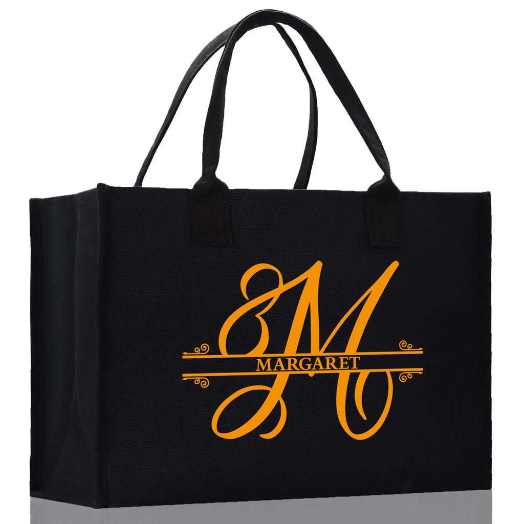 Split Initial and Name Custom Cotton Canvas Tote Bag Personalized Initial Tote Birthday Gift Wedding Gift Jewelry Box Frosted Can Glass Set
