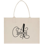 Split Initial and Name Custom Cotton Canvas Tote Bag Personalized Initial Tote Birthday Gift Wedding Gift Jewelry Box Frosted Can Glass Set