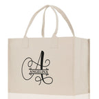 Split Initial and Name Custom Cotton Canvas Tote Bag Personalized Initial Tote Birthday Gift Wedding Gift Jewelry Box Frosted Can Glass Set