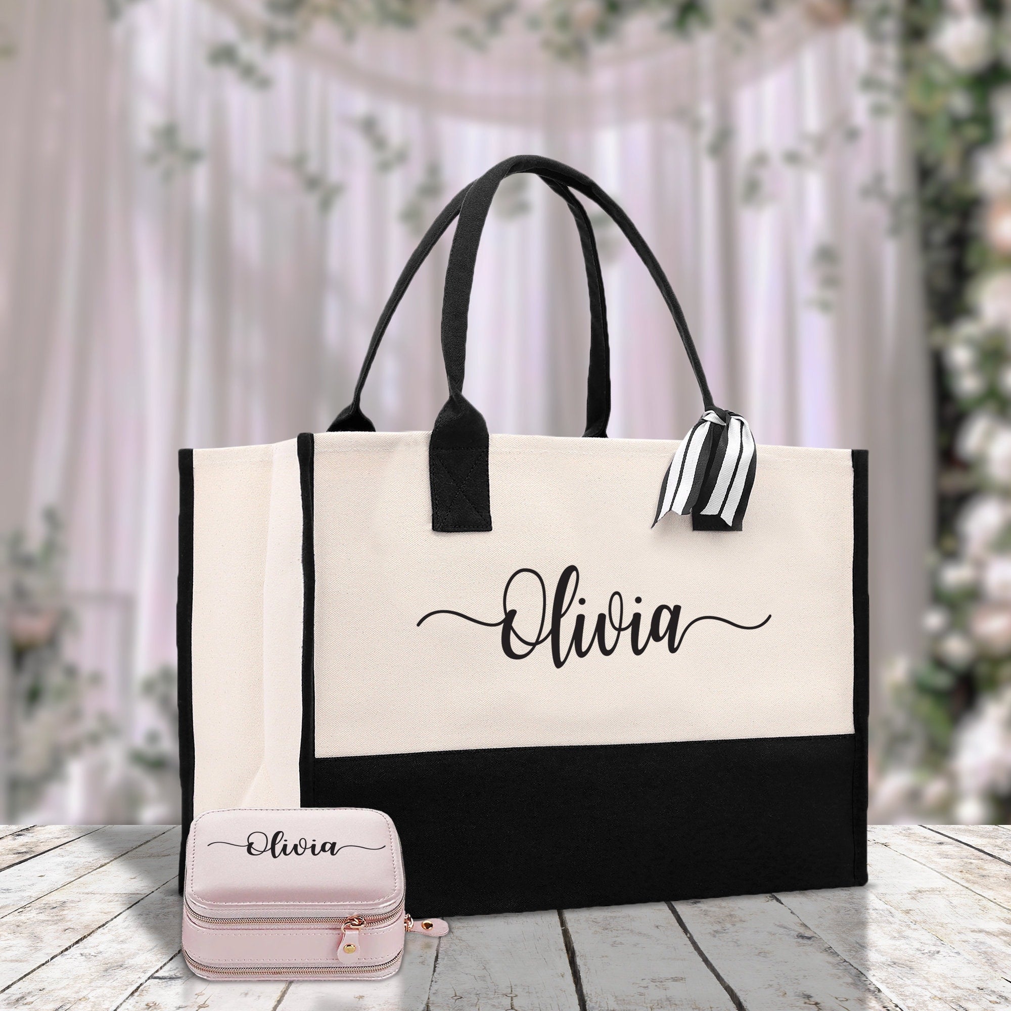Wedding Custom Name Cotton Canvas Tote Bag Personalized Wedding Bag Bridal Shower Gift Honeymoon Gift Customized Wedding Gift Bridesmaid Gif