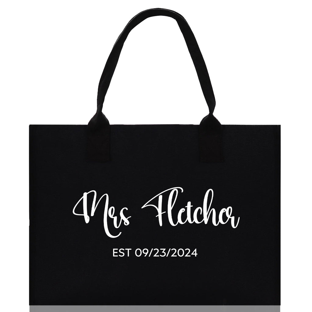 Mrs. Last Name Est Year Tote Bag Personalized Date Wedding Tote Bridal Shower Gift Honeymoon Gift Customized Wedding Gift Bridesmaid Gift