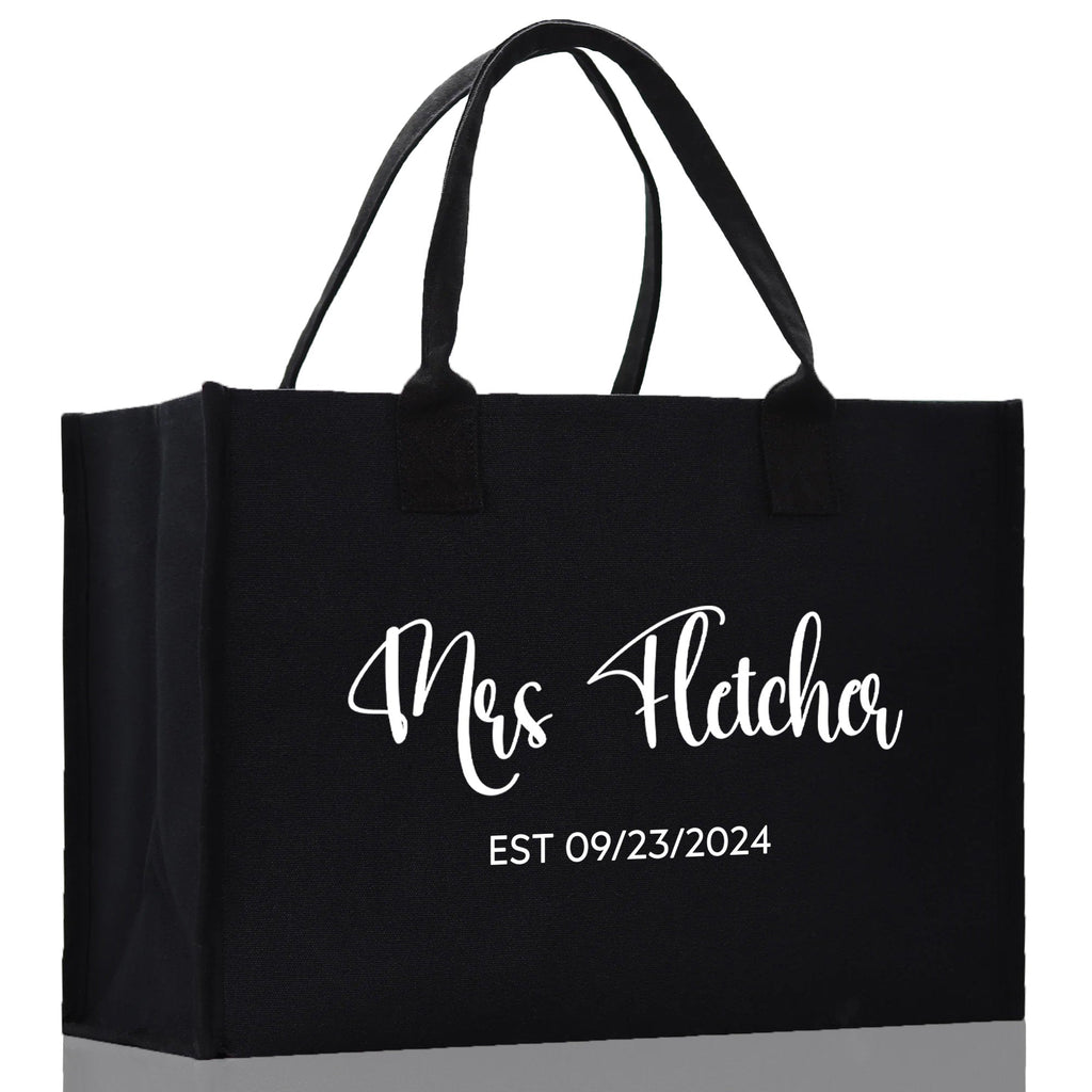 Mrs. Last Name Est Year Tote Bag Personalized Date Wedding Tote Bridal Shower Gift Honeymoon Gift Customized Wedding Gift Bridesmaid Gift