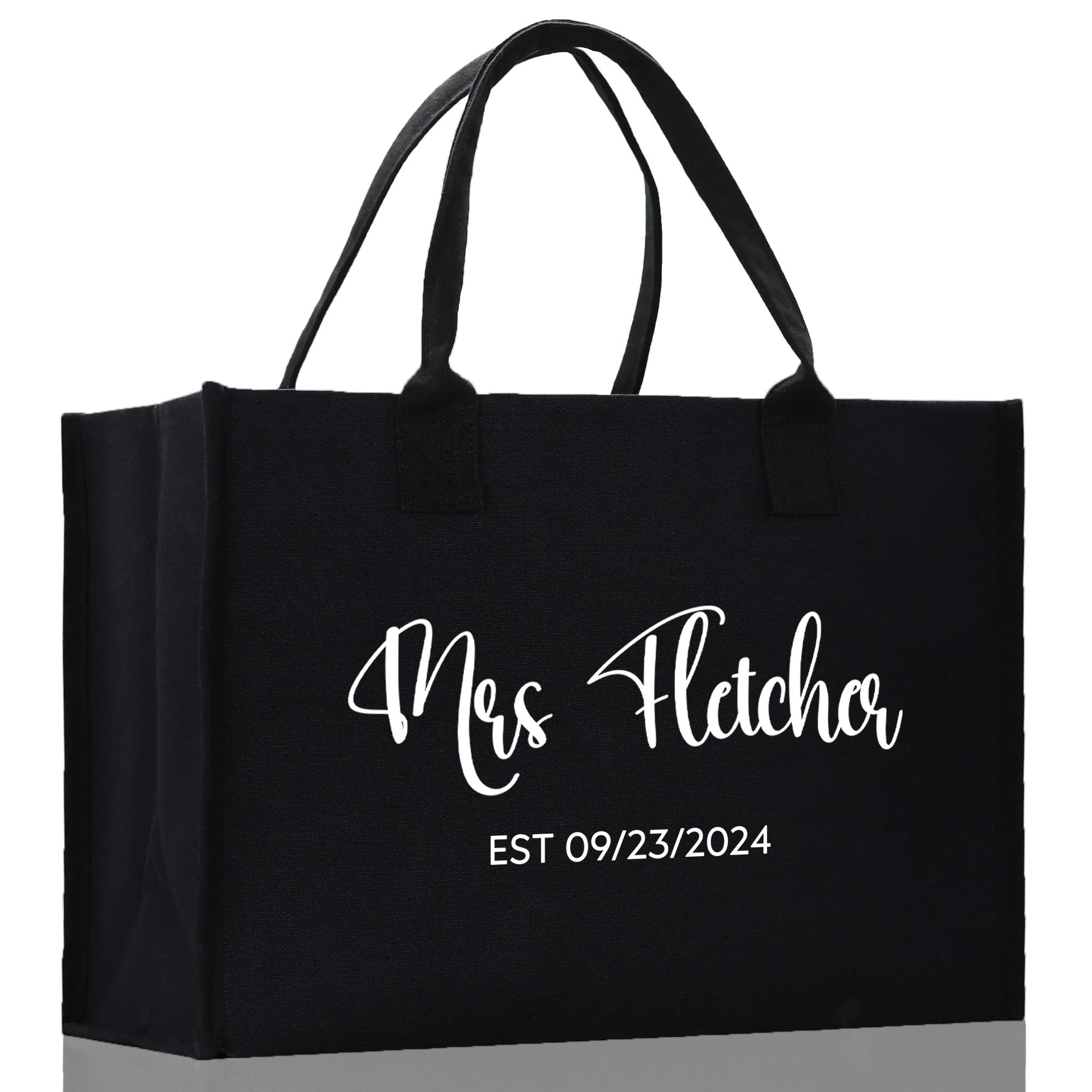 Mrs. Last Name Est Year Tote Bag Personalized Date Wedding Tote Bridal Shower Gift Honeymoon Gift Customized Wedding Gift Bridesmaid Gift