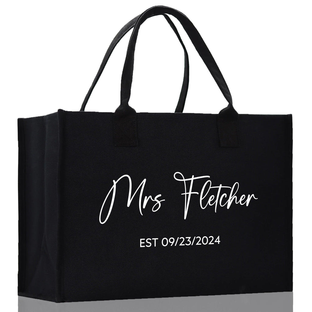 Mrs. Last Name Est Year Tote Bag Personalized Date Wedding Tote Bridal Shower Gift Honeymoon Gift Customized Wedding Gift Bridesmaid Gift