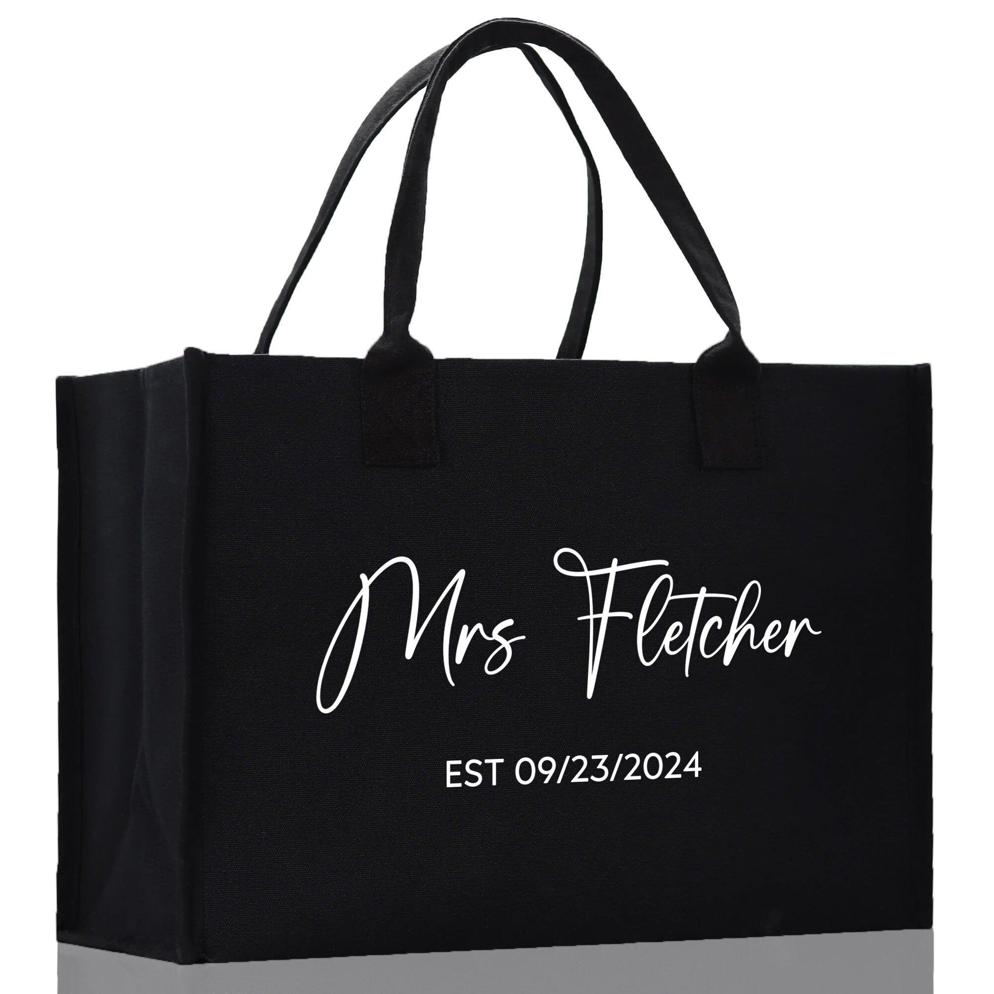 Mrs. Last Name Est Year Tote Bag Personalized Date Wedding Tote Bridal Shower Gift Honeymoon Gift Customized Wedding Gift Bridesmaid Gift
