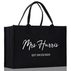Mrs. Last Name Est Year Tote Bag Personalized Date Wedding Tote Bridal Shower Gift Honeymoon Gift Customized Wedding Gift Bridesmaid Gift