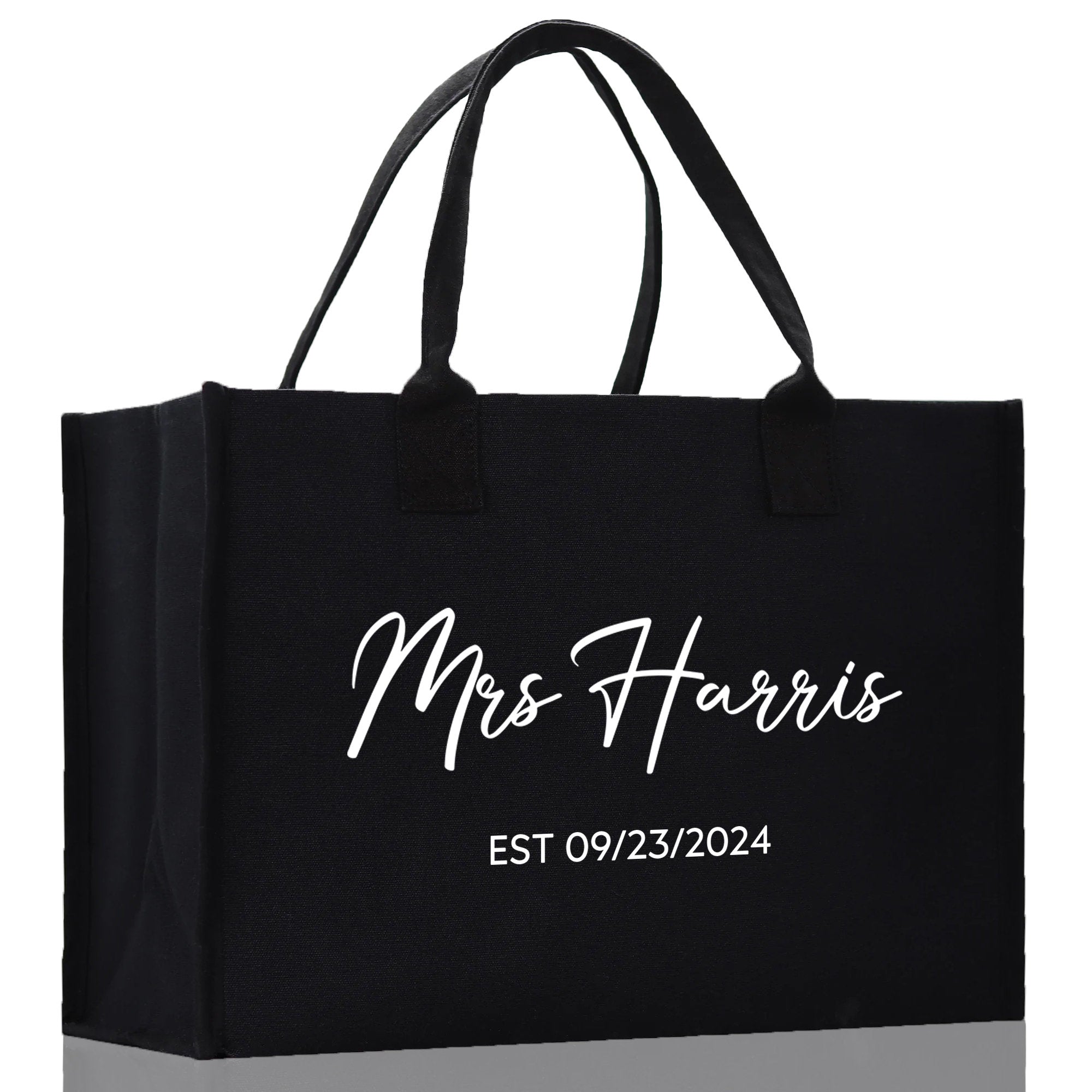 Mrs. Last Name Est Year Tote Bag Personalized Date Wedding Tote Bridal Shower Gift Honeymoon Gift Customized Wedding Gift Bridesmaid Gift