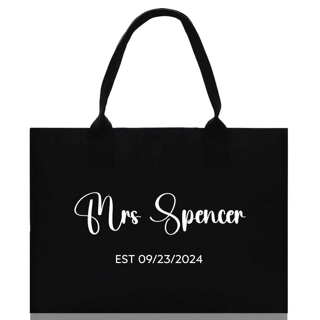Mrs. Last Name Est Year Tote Bag Personalized Date Wedding Tote Bridal Shower Gift Honeymoon Gift Customized Wedding Gift Bridesmaid Gift