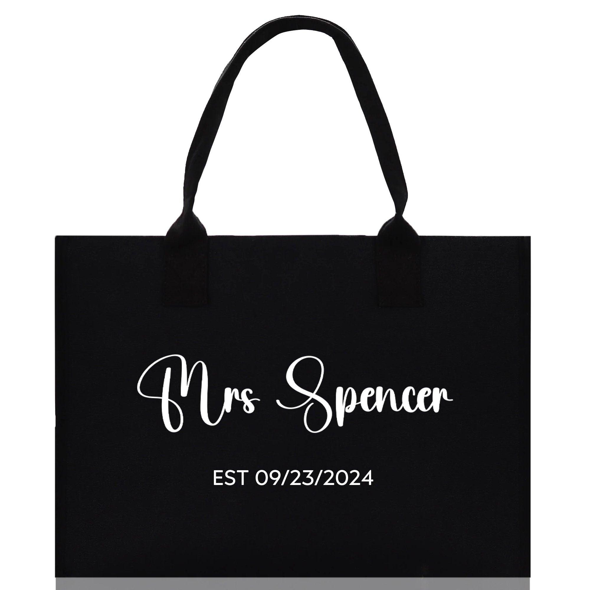 Mrs. Last Name Est Year Tote Bag Personalized Date Wedding Tote Bridal Shower Gift Honeymoon Gift Customized Wedding Gift Bridesmaid Gift