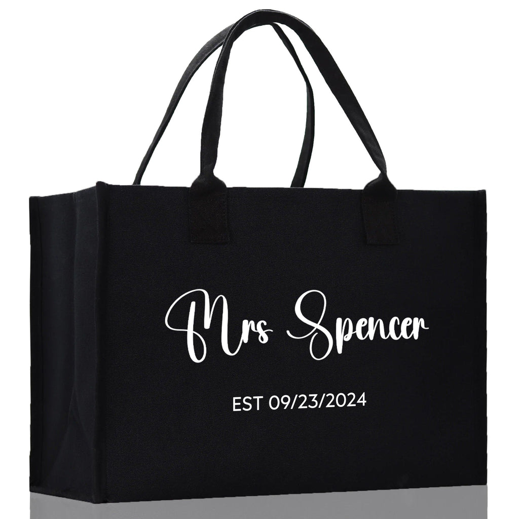 Mrs. Last Name Est Year Tote Bag Personalized Date Wedding Tote Bridal Shower Gift Honeymoon Gift Customized Wedding Gift Bridesmaid Gift