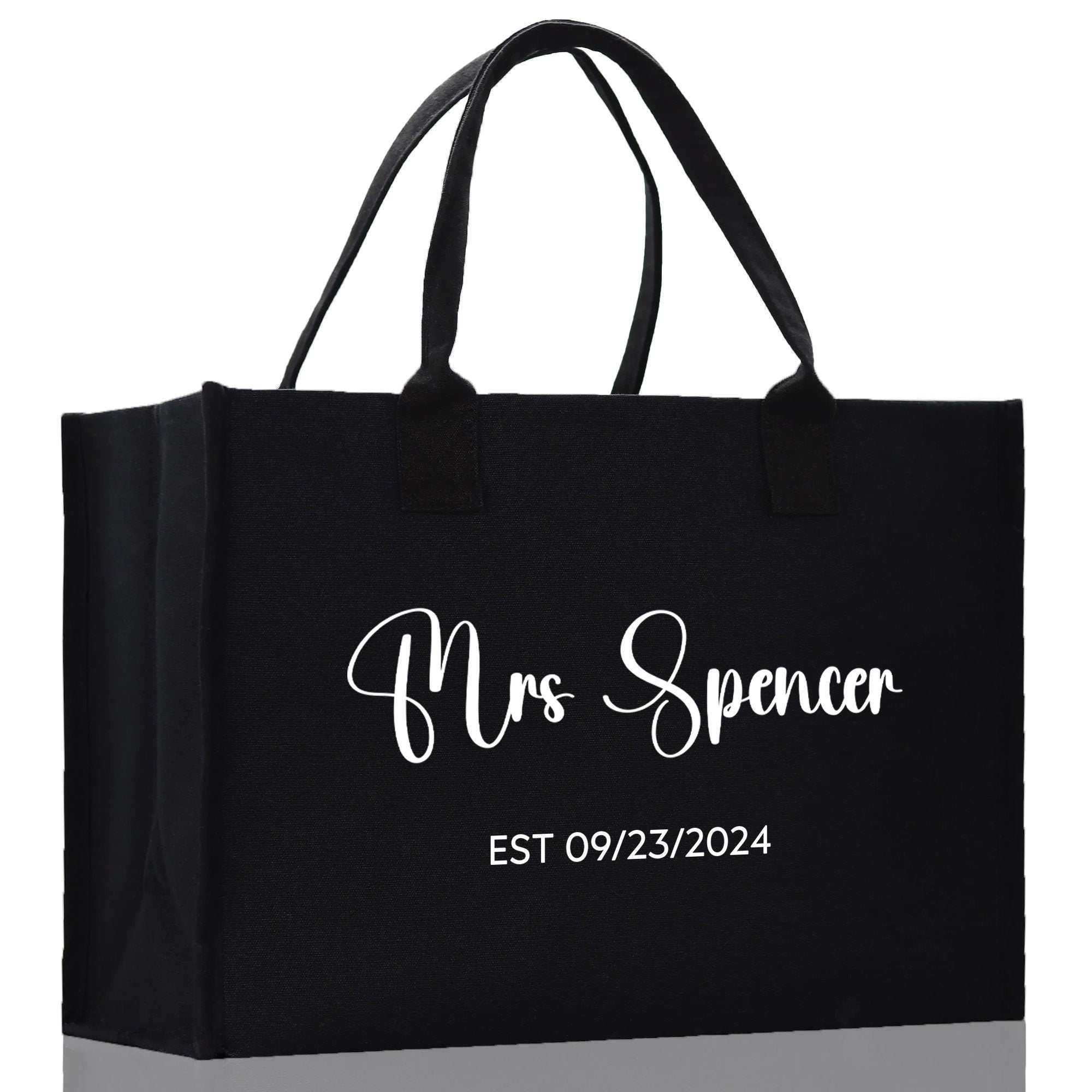 Mrs. Last Name Est Year Tote Bag Personalized Date Wedding Tote Bridal Shower Gift Honeymoon Gift Customized Wedding Gift Bridesmaid Gift