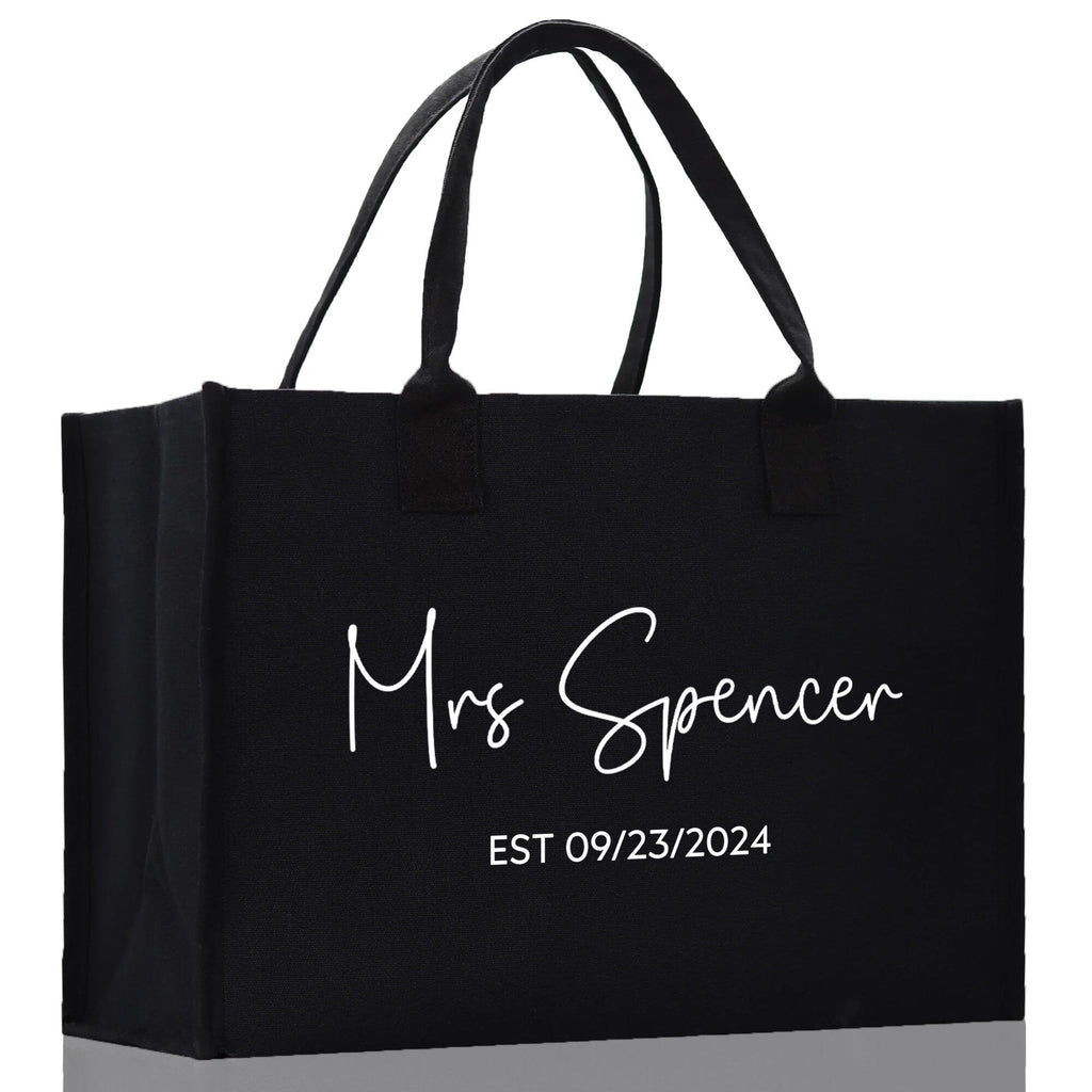Mrs. Last Name Est Year Tote Bag Personalized Date Wedding Tote Bridal Shower Gift Honeymoon Gift Customized Wedding Gift Bridesmaid Gift
