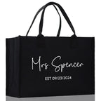 Mrs. Last Name Est Year Tote Bag Personalized Date Wedding Tote Bridal Shower Gift Honeymoon Gift Customized Wedding Gift Bridesmaid Gift