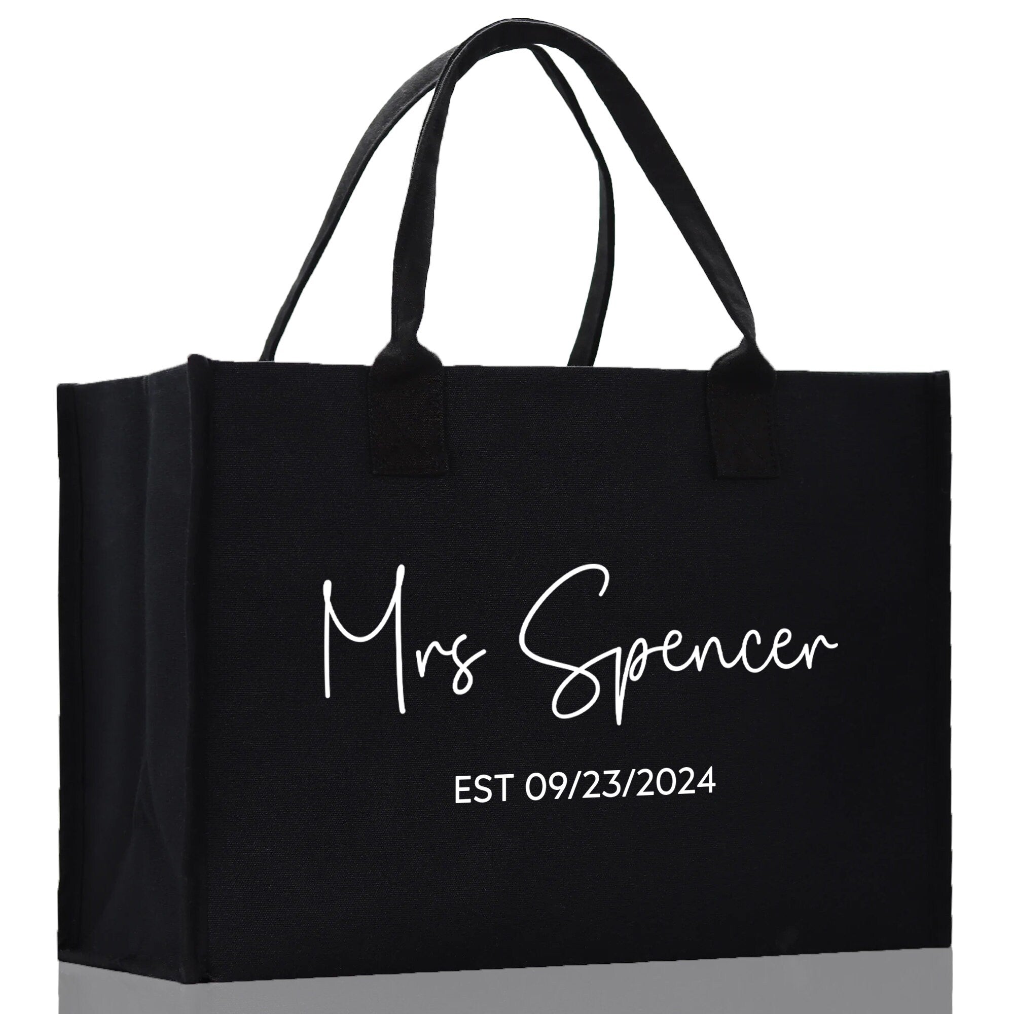 Mrs. Last Name Est Year Tote Bag Personalized Date Wedding Tote Bridal Shower Gift Honeymoon Gift Customized Wedding Gift Bridesmaid Gift