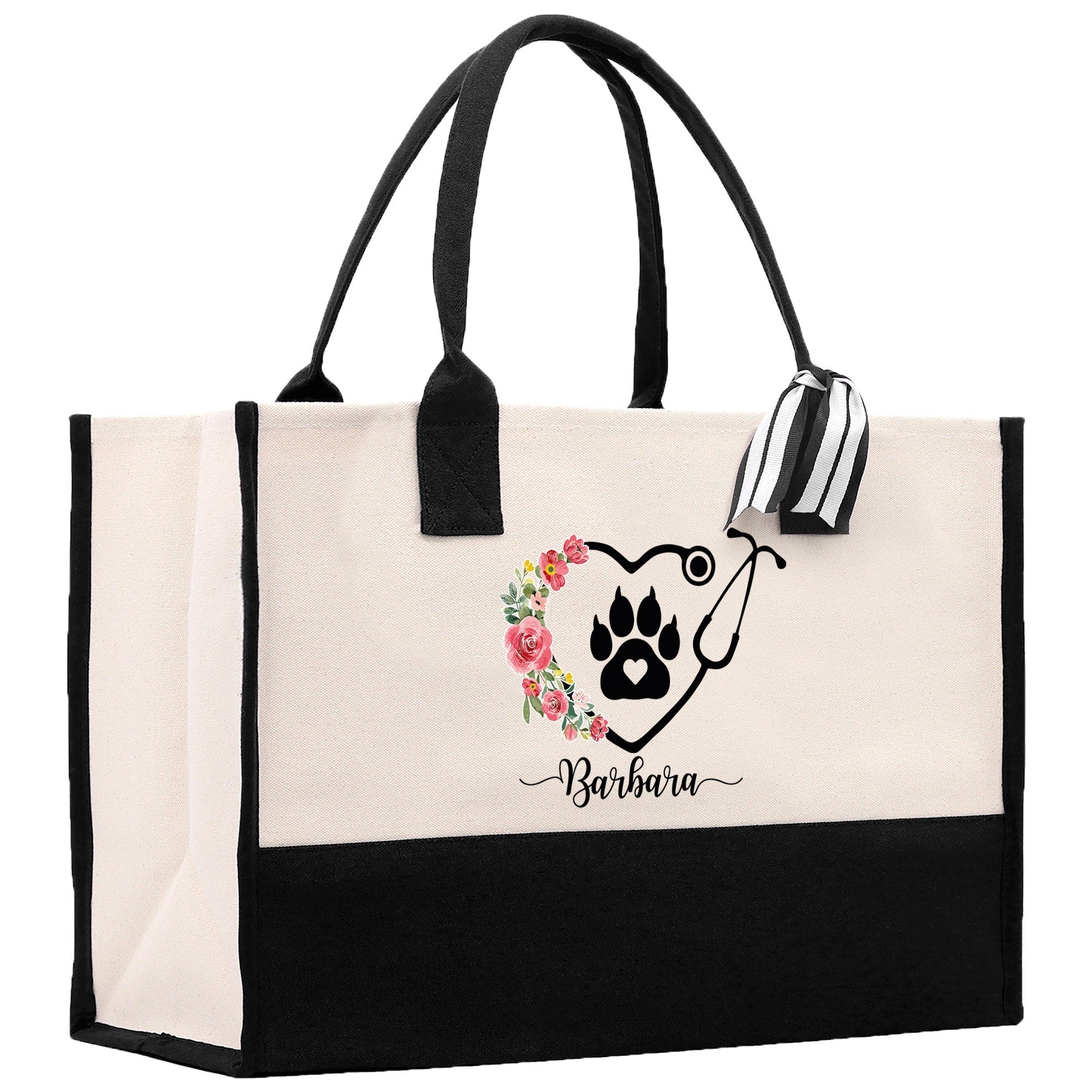 Floral Stethoscope Nurse Tote Custom Name Personalized Cotton Canvas Tote Bag Nurse Gift Future Nurse Gift Nursing Student Graduation Gift