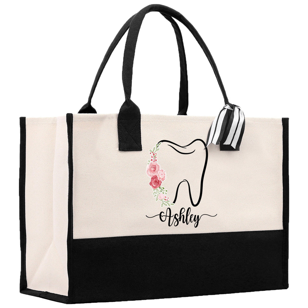Floral Teeth Nurse Tote Custom Name Personalized Cotton Canvas Tote Bag Nurse Gift Future Nurse Gift Nursing Student Graduation Gift