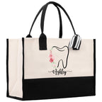Floral Teeth Nurse Tote Custom Name Personalized Cotton Canvas Tote Bag Nurse Gift Future Nurse Gift Nursing Student Graduation Gift